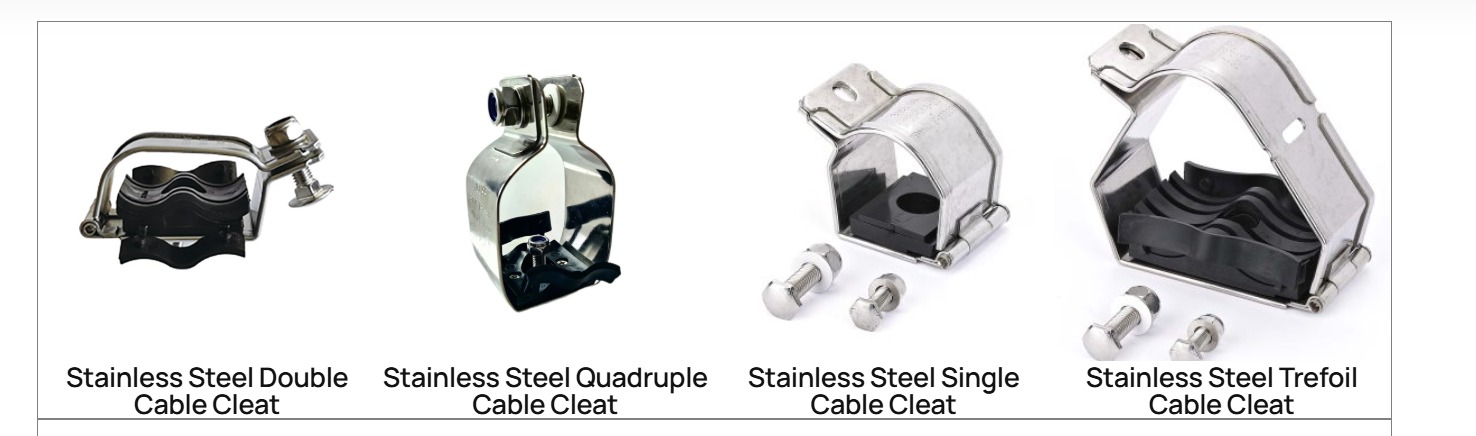 Metal Cable Cleats for Indoor & Outdoor Use – Aluminium, Epoxy Coated & 316L Stainless Steel